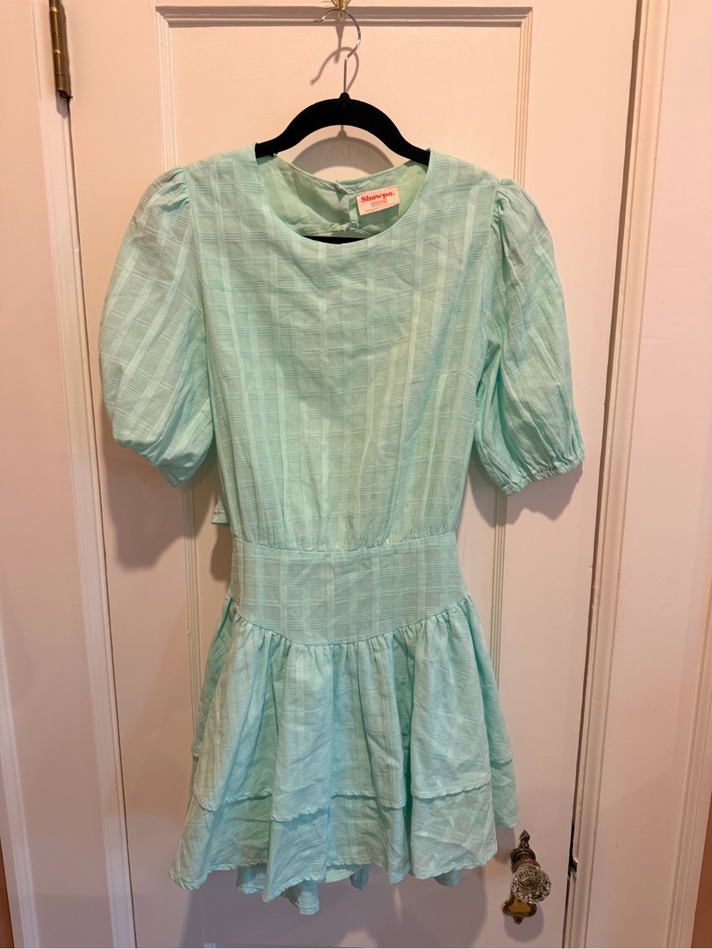 Sleeper Mint Green Puff-Sleeve Casual Dress